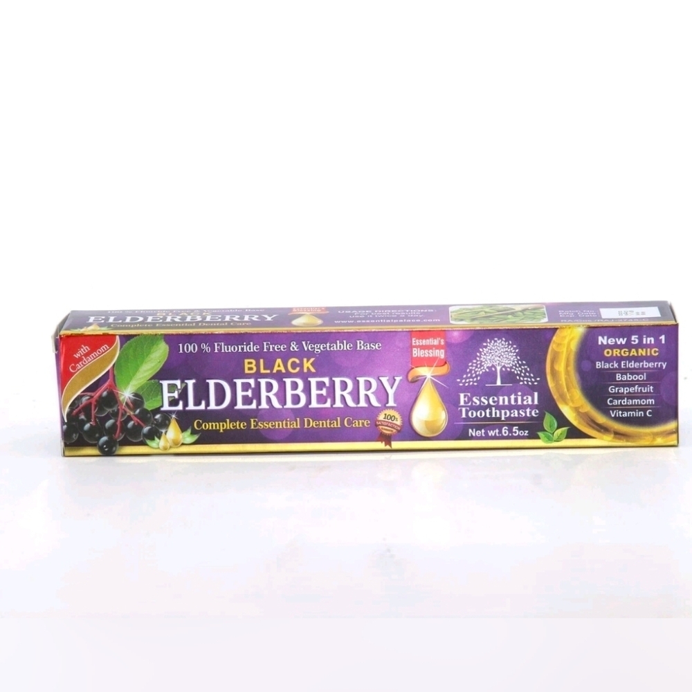 Black Elderberry Toothpaste 100% Fluoride Free, Vegatable Base, 5 in 1, 6.5 oz